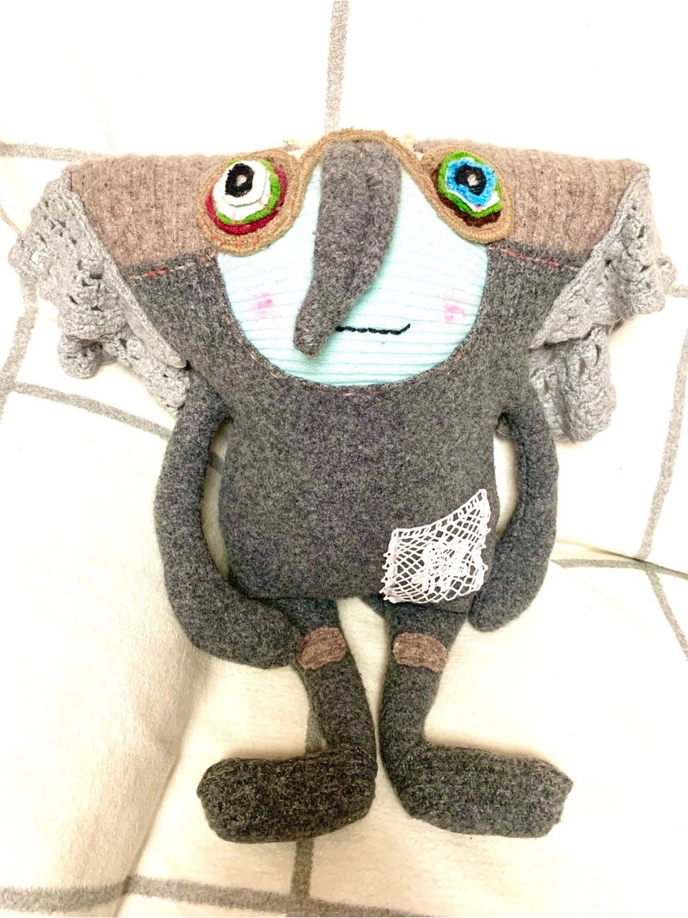 Wool oh wool! Gru the Elephant upcycled wool sweater handmade stuffy animal